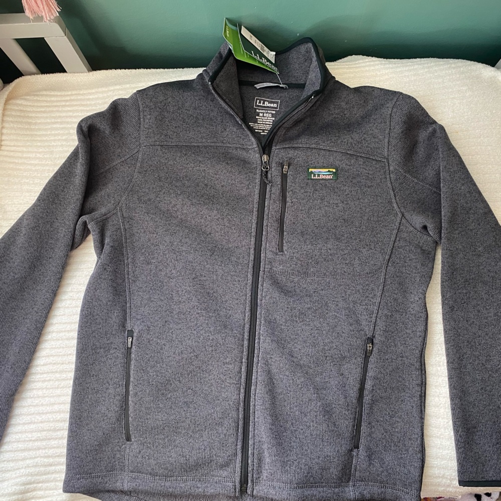 NWT LL Bean Mens Sweater Fleece Full Zip Jacket Medium “Charcoal Gray Heather”